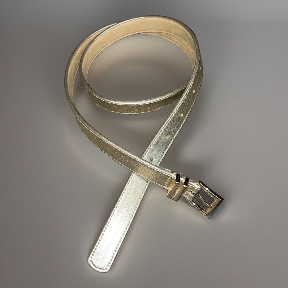 Talbots Gold Metallic Skinny Belt Womens Size S Thin Dress Jean Belt Shiny
